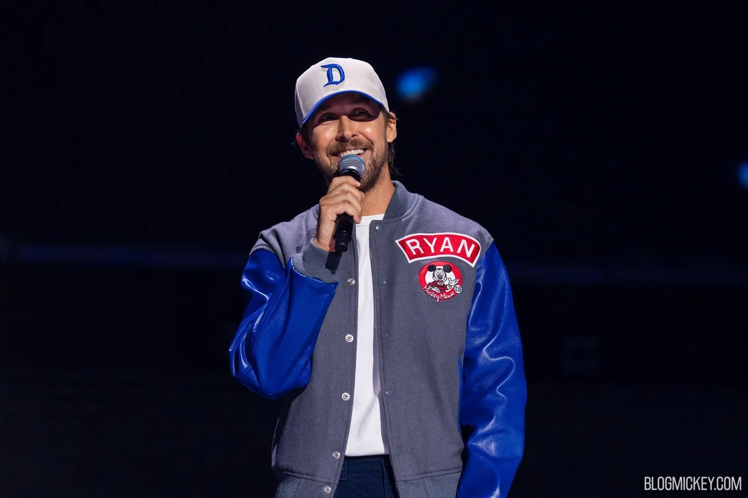 Ryan Gosling in a Mickey Mouse Club jacket at D23